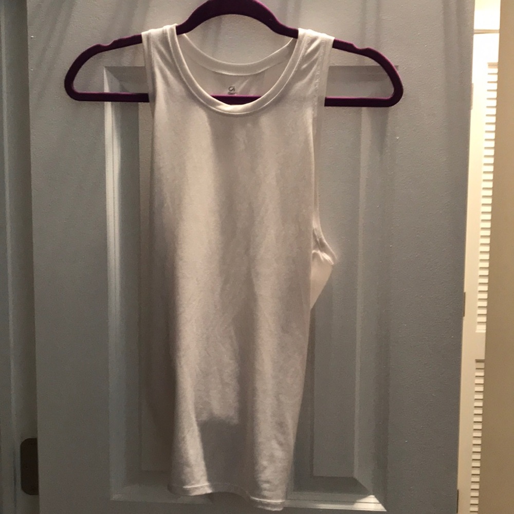 White tank with open tie back